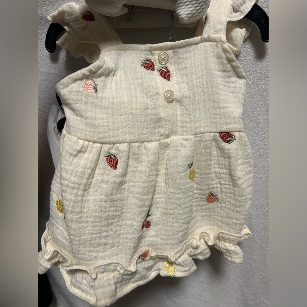 Cream Baby Romper with Strawberry Embroidery